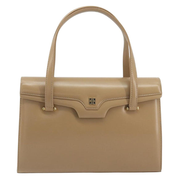 GIVENCHY Hand Bag Leather Beige Gold Auth bs36429