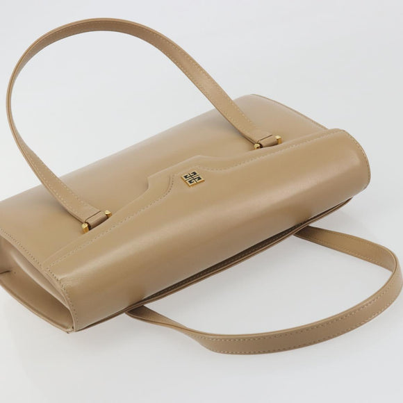 GIVENCHY Hand Bag Leather Beige Gold Auth bs36429