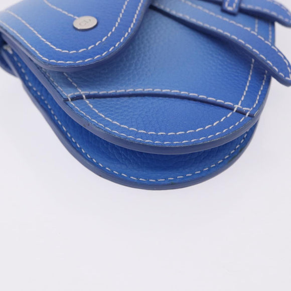 Christian Dior Saddle Pouch Leather Blue Silver Auth bs36430V