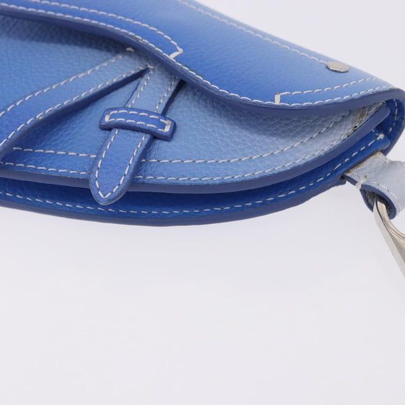 Christian Dior Saddle Pouch Leather Blue Silver Auth bs36430V