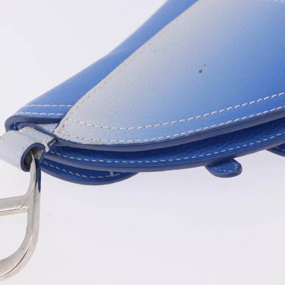 Christian Dior Saddle Pouch Leather Blue Silver Auth bs36430V