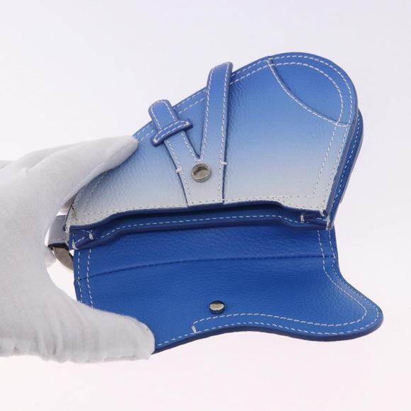 Christian Dior Saddle Pouch Leather Blue Silver Auth bs36430V
