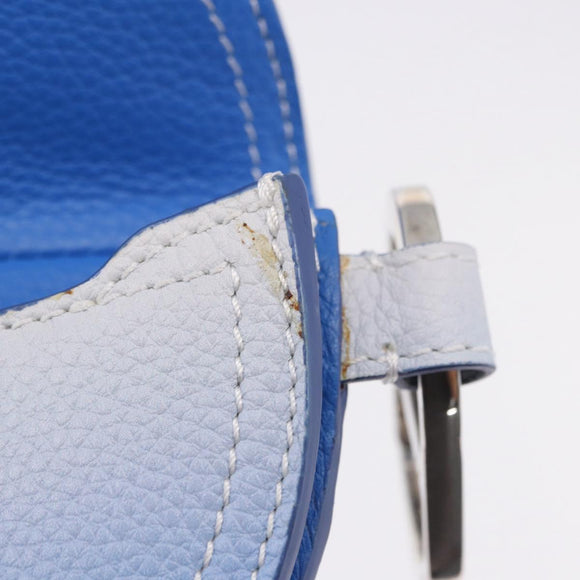 Christian Dior Saddle Pouch Leather Blue Silver Auth bs36430V