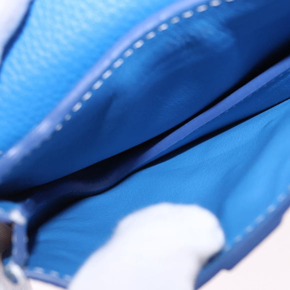Christian Dior Saddle Pouch Leather Blue Silver Auth bs36430V
