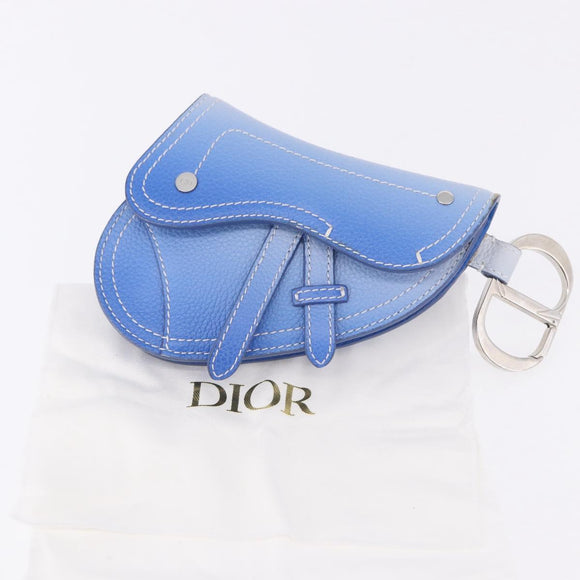 Christian Dior Saddle Pouch Leather Blue Silver Auth bs36430V