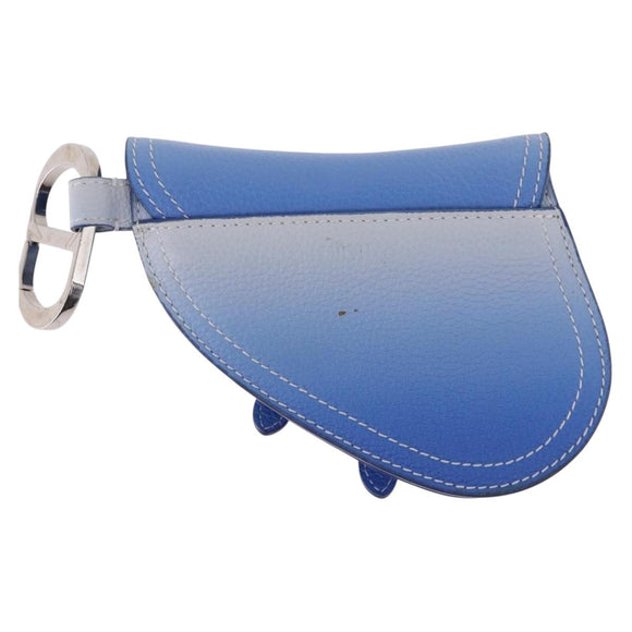 Christian Dior Saddle Pouch Leather Blue Silver Auth bs36430V