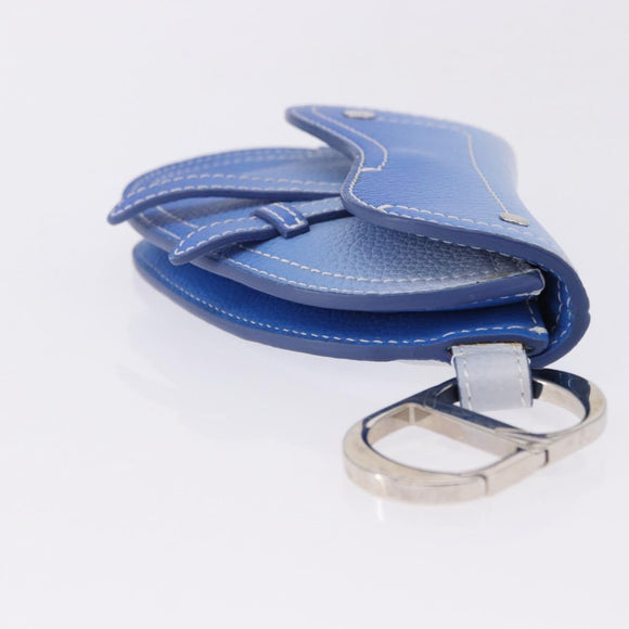 Christian Dior Saddle Pouch Leather Blue Silver Auth bs36430V
