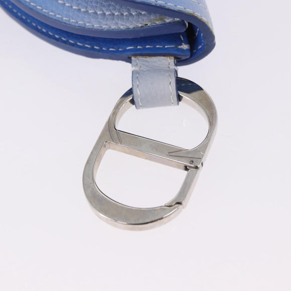 Christian Dior Saddle Pouch Leather Blue Silver Auth bs36430V