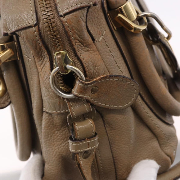 Chloe Mercy Shoulder Bag Leather 2way Beige Gold Auth bs36433