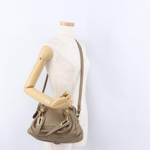 Chloe Mercy Shoulder Bag Leather 2way Beige Gold Auth bs36433