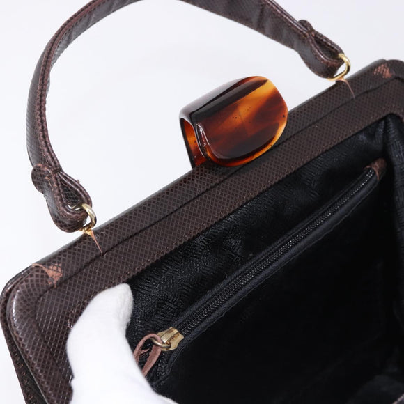 BOTTEGA VENETA Hand Bag Leather Dark Brown Gold Auth bs36434