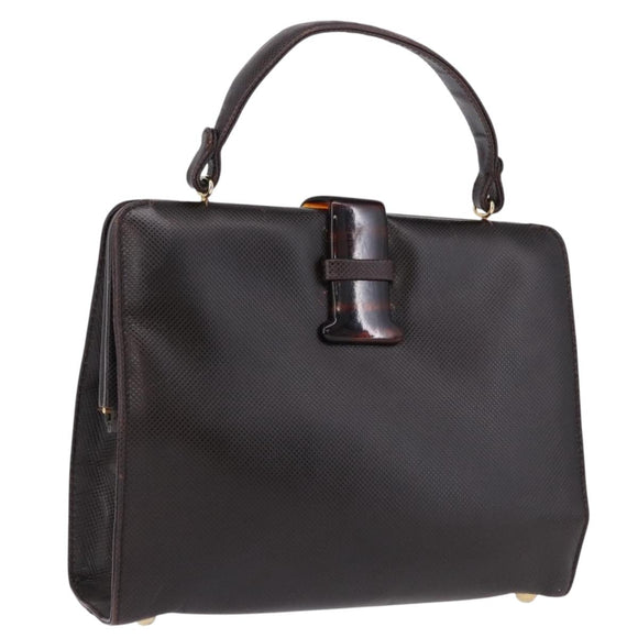 BOTTEGA VENETA Hand Bag Leather Dark Brown Gold Auth bs36434