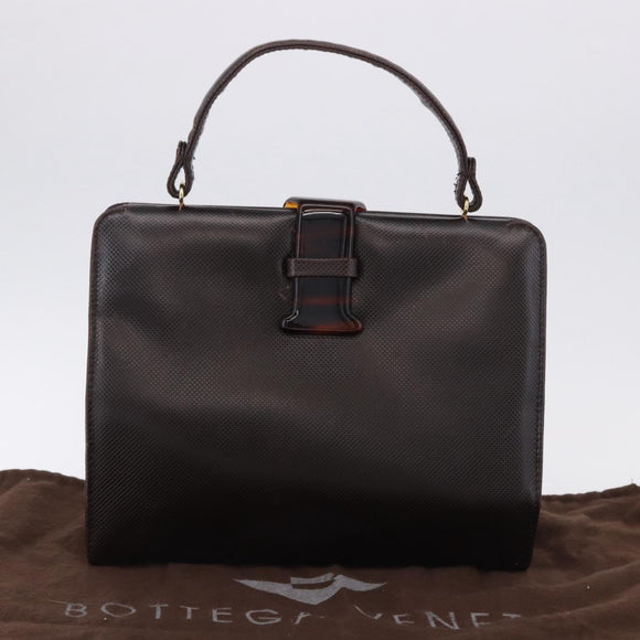 BOTTEGA VENETA Hand Bag Leather Dark Brown Gold Auth bs36434