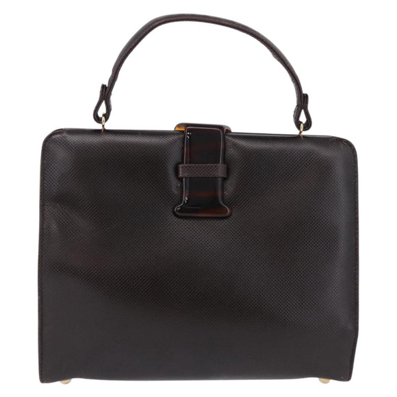 BOTTEGA VENETA Hand Bag Leather Dark Brown Gold Auth bs36434