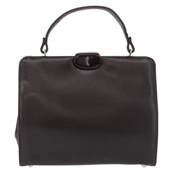 BOTTEGA VENETA Hand Bag Leather Dark Brown Gold Auth bs36434