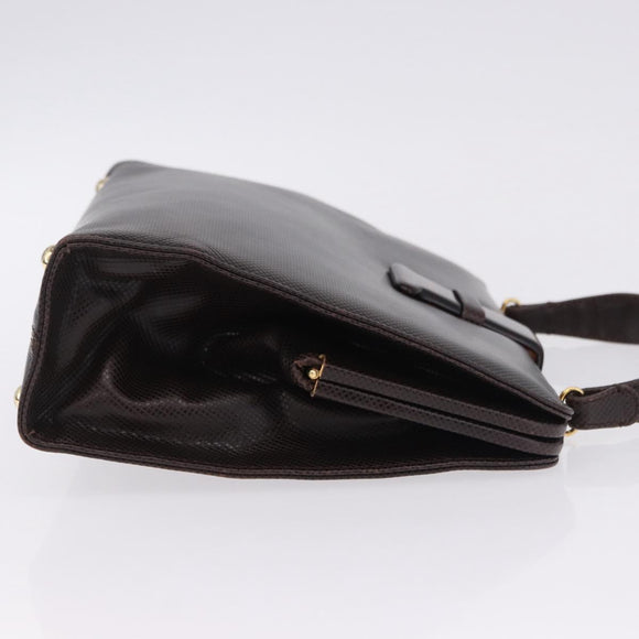 BOTTEGA VENETA Hand Bag Leather Dark Brown Gold Auth bs36434
