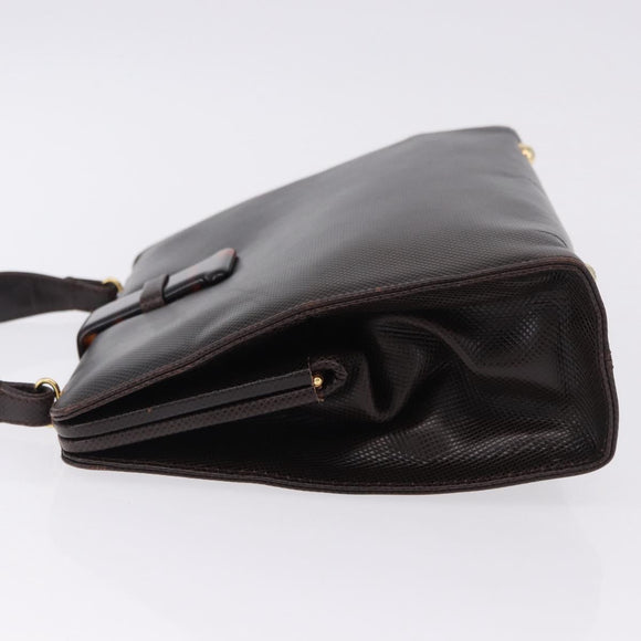 BOTTEGA VENETA Hand Bag Leather Dark Brown Gold Auth bs36434