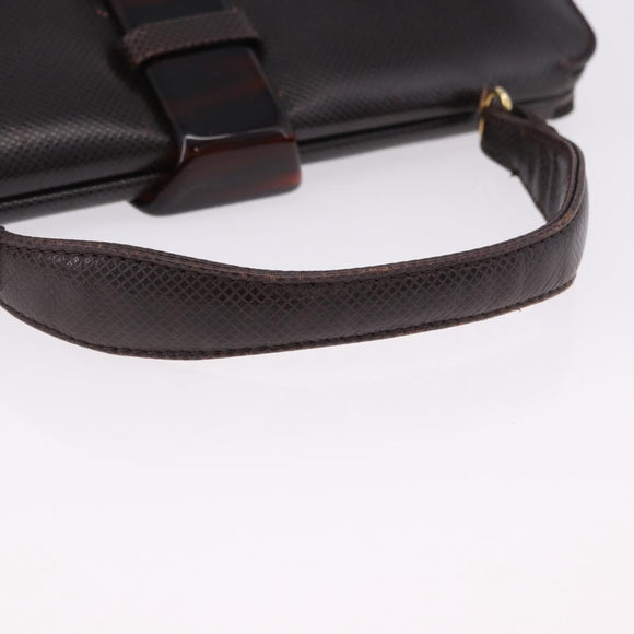 BOTTEGA VENETA Hand Bag Leather Dark Brown Gold Auth bs36434