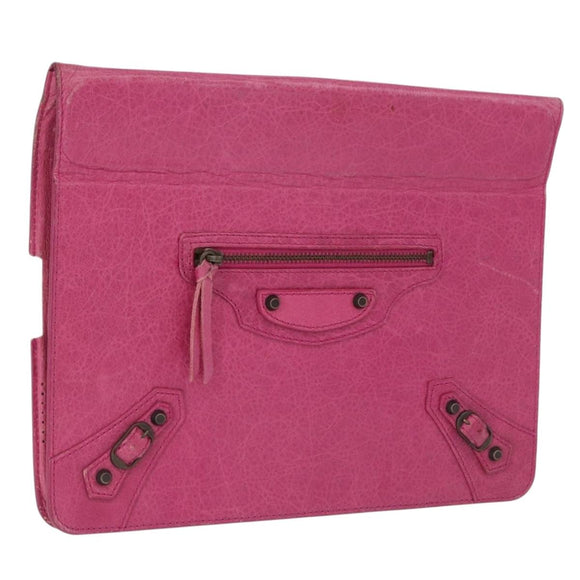 BALENCIAGA iPad Case Leather Pink Auth bs36435