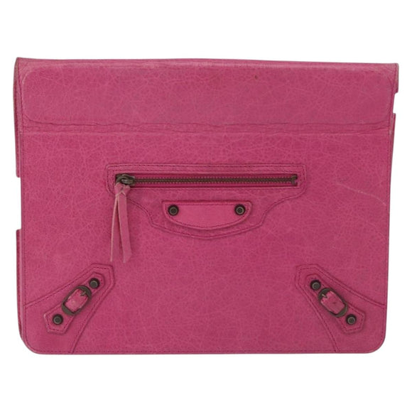 BALENCIAGA iPad Case Leather Pink Auth bs36435