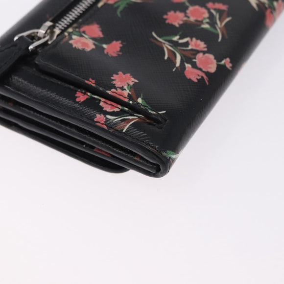 PRADA Long Wallet Safiano Leather Black Silver Auth bs36436