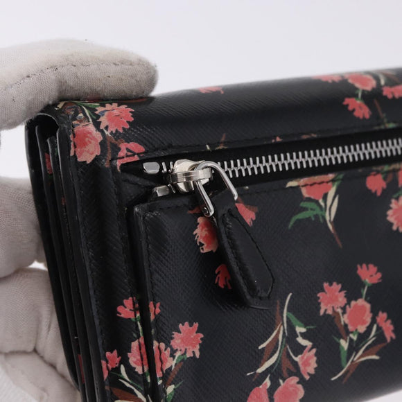 PRADA Long Wallet Safiano Leather Black Silver Auth bs36436