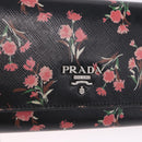 PRADA Long Wallet Safiano Leather Black Silver Auth bs36436-18