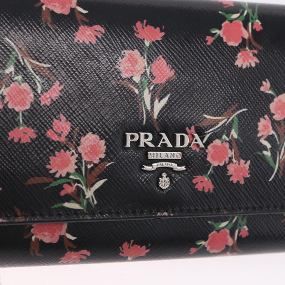 PRADA Long Wallet Safiano Leather Black Silver Auth bs36436