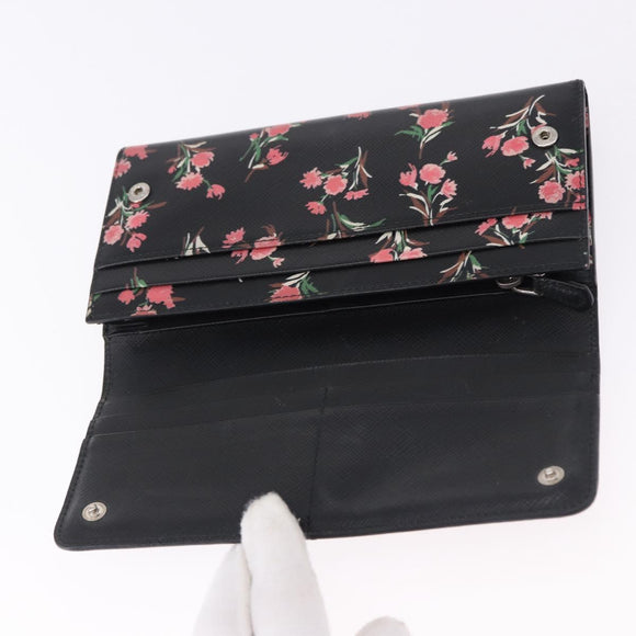PRADA Long Wallet Safiano Leather Black Silver Auth bs36436