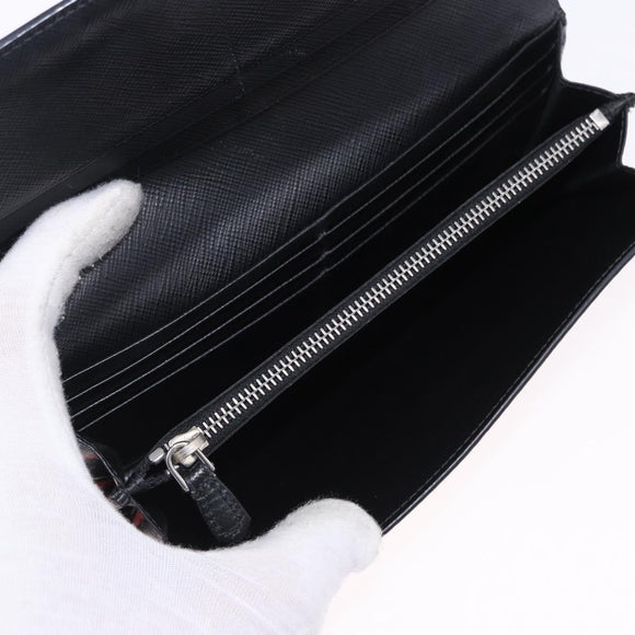 PRADA Long Wallet Safiano Leather Black Silver Auth bs36436