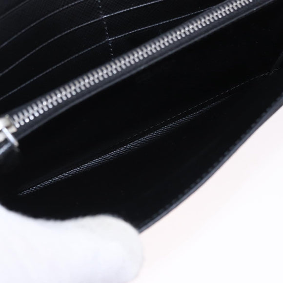 PRADA Long Wallet Safiano Leather Black Silver Auth bs36436