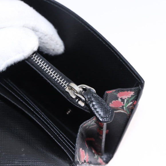 PRADA Long Wallet Safiano Leather Black Silver Auth bs36436