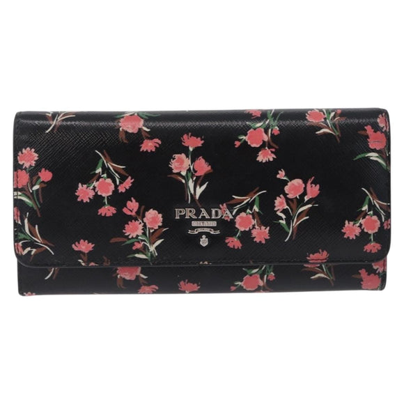 PRADA Long Wallet Safiano Leather Black Silver Auth bs36436