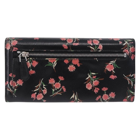PRADA Long Wallet Safiano Leather Black Silver Auth bs36436