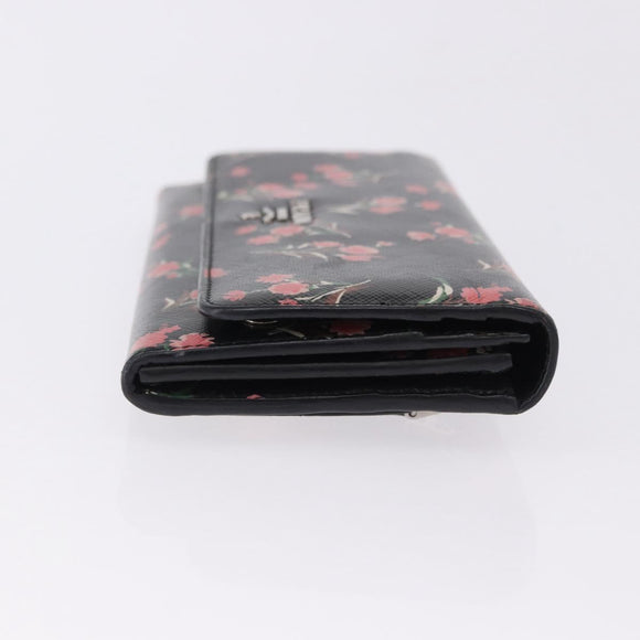PRADA Long Wallet Safiano Leather Black Silver Auth bs36436