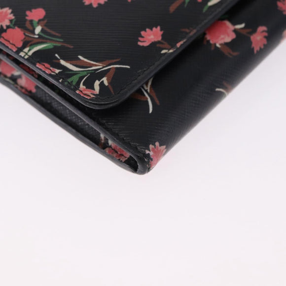 PRADA Long Wallet Safiano Leather Black Silver Auth bs36436