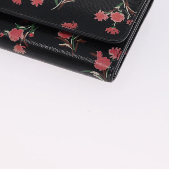 PRADA Long Wallet Safiano Leather Black Silver Auth bs36436