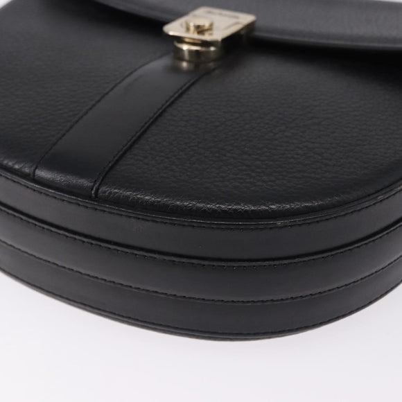 Burberrys Shoulder Bag Leather Black Gold Auth bs36441