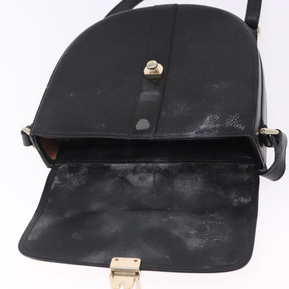 Burberrys Shoulder Bag Leather Black Gold Auth bs36441