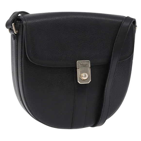 Burberrys Shoulder Bag Leather Black Gold Auth bs36441