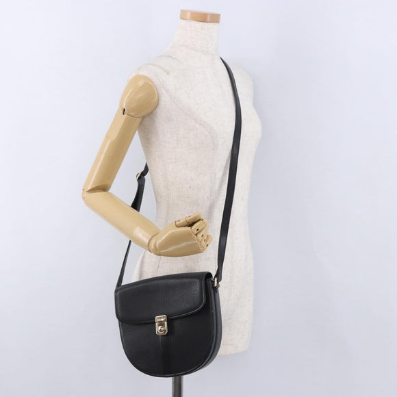 Burberrys Shoulder Bag Leather Black Gold Auth bs36441