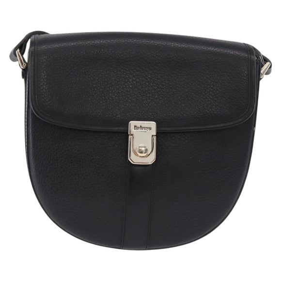 Burberrys Shoulder Bag Leather Black Gold Auth bs36441