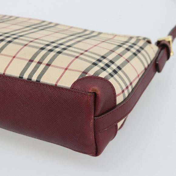 BURBERRY Nova Check Hand Bag Canvas Beige Gold Auth bs36448