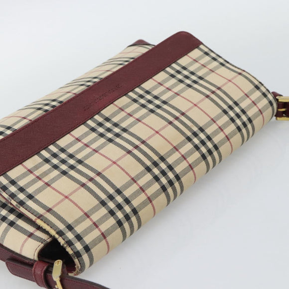 BURBERRY Nova Check Hand Bag Canvas Beige Gold Auth bs36448