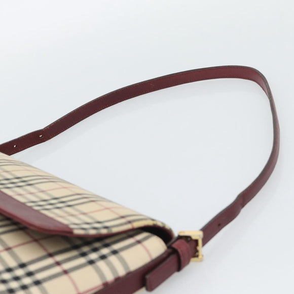 BURBERRY Nova Check Hand Bag Canvas Beige Gold Auth bs36448