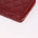 CHANEL Matelasse Long Wallet Lamb Skin Red Silver CC Auth bs36449-10