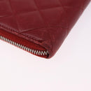 CHANEL Matelasse Long Wallet Lamb Skin Red Silver CC Auth bs36449-11