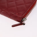 CHANEL Matelasse Long Wallet Lamb Skin Red Silver CC Auth bs36449-12