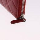 CHANEL Matelasse Long Wallet Lamb Skin Red Silver CC Auth bs36449-13