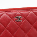 CHANEL Matelasse Long Wallet Lamb Skin Red Silver CC Auth bs36449-14